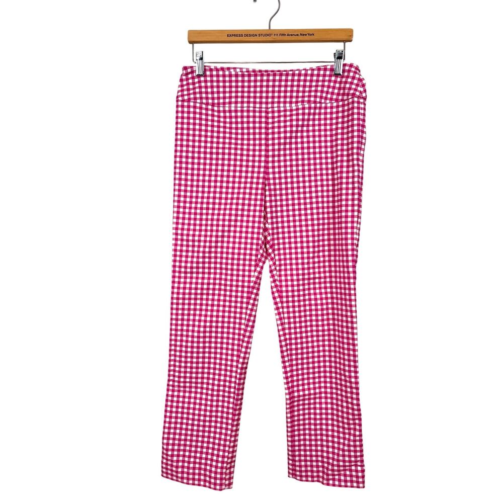 Elliott Lauren Womens 8 Pink Gingham Pull On Ankle Pants Plaid NEW